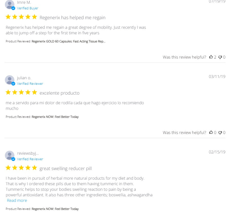 Regenerix Testimonials: February – July 2019 Reviews