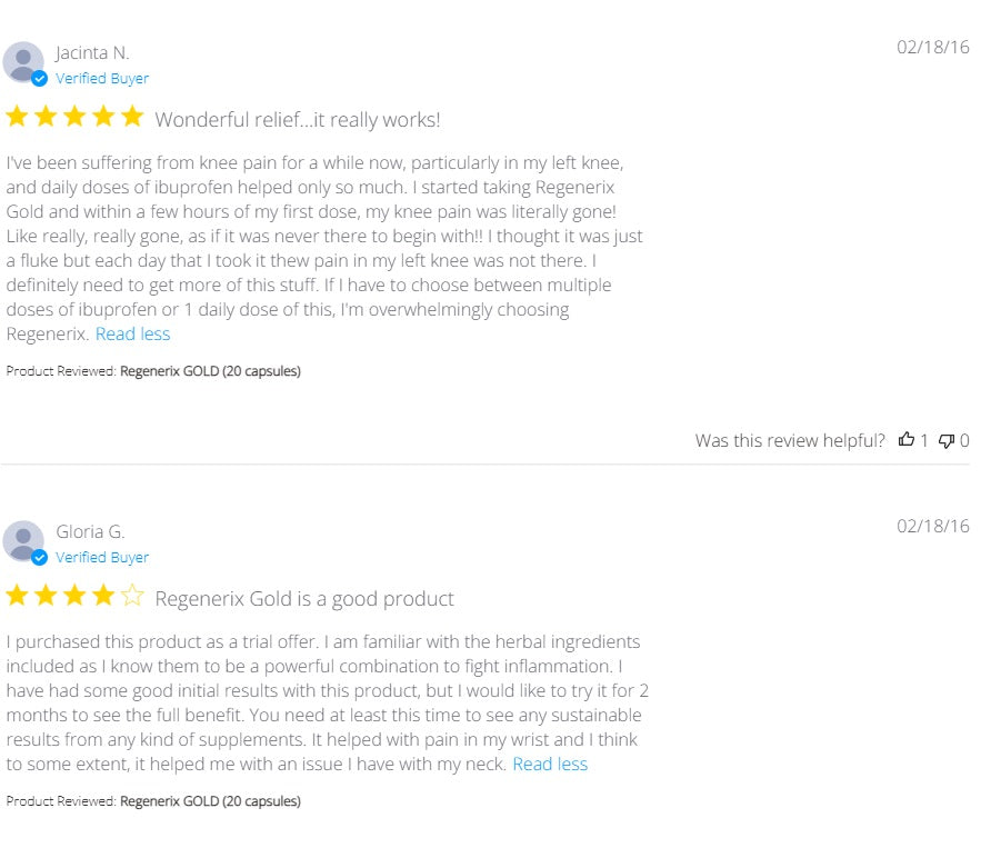 Regenerix Gold Testimonial (February 2016): “Wonderful Relief… It Really Works!”