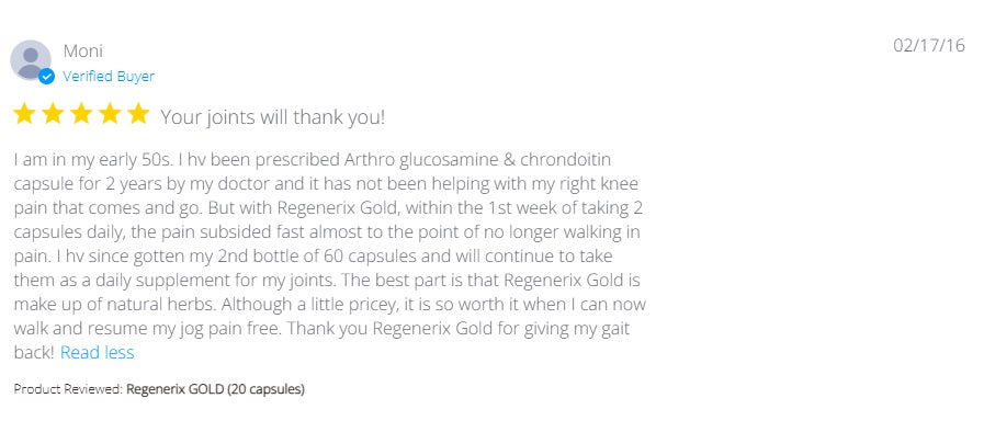 Regenerix Gold Testimonial (February 2016): “Your Joints Will Thank You!”